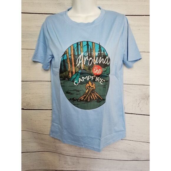 Women's Comfy CAMPFIRE Print Tee Small - Picture 1 of 1